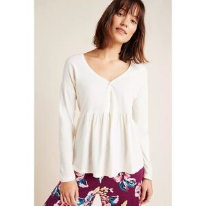 Saturday Sunday Anthropologie White Cotton Peplum Henley Top L Boho Casual